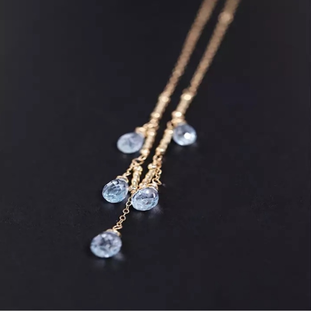 Handmade Natural Topaz Droplet Dainty Necklace - Picture 4 of 11